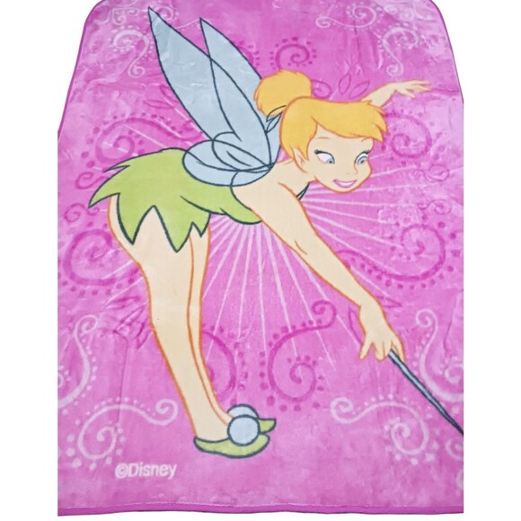 Vintage Disney Fairies Tinker Bell Plush Fleece Pink Large Throw Blanket 60 X 80 - Picture 2 of 3